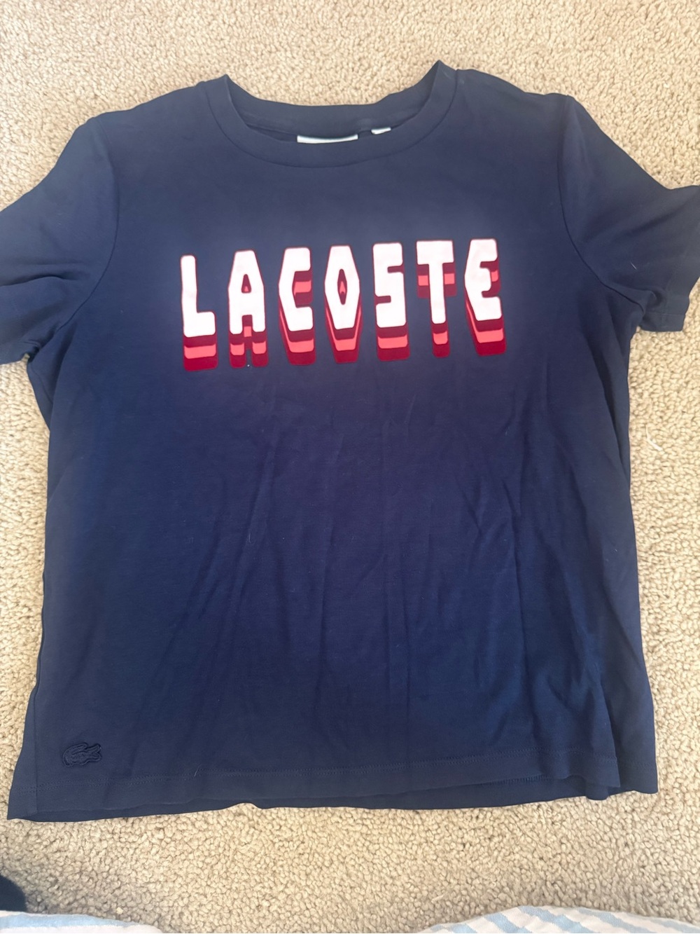 Lacoste Women's Navy Logo Graphic Tee - Navy/Red